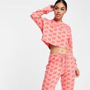 ASOS Cotton Cropped Top and Pant in Papaya Pink Lounge Set